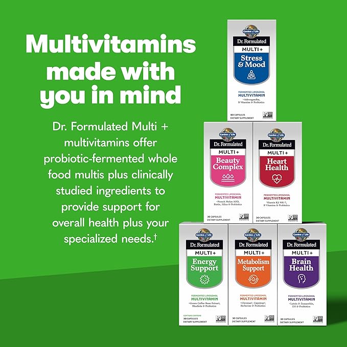Garden of Life Dr. Formulated Multi+ Energy Support: Fermented Liposomal Multivitamin + Green Coffee Bean Extract Rhodiola &amp Probiotics - Boost Energy Support Digestion &amp Immune Health 30 C