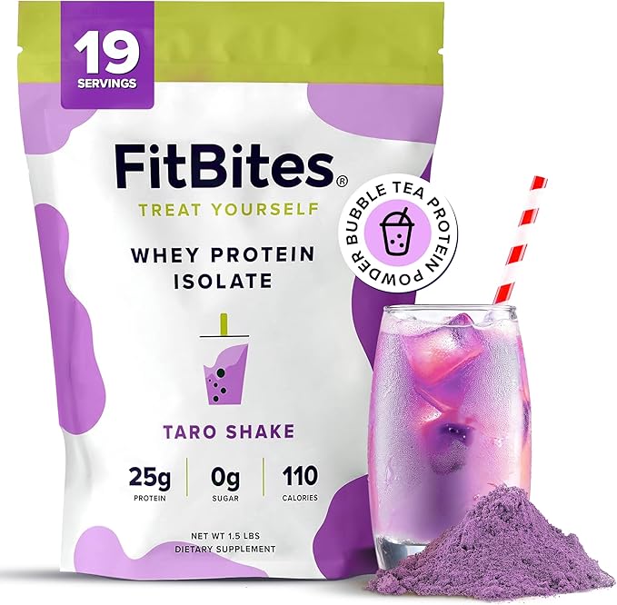 Boba Tea Protein 100% Whey Protein Powder Isolate (Taro) Natural Energy Coffee Replacement Sugar Free Gluten Free Lactose Free Soy Free Real Ingredients 5.9g BCAAs