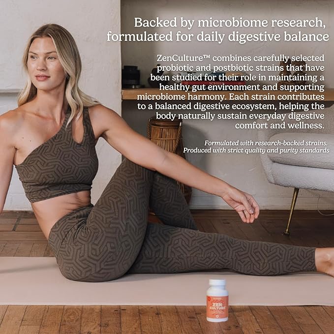 Zen Principle Zenculture™ – 4-in-1 Synbiotic Supplement (Probiotic + Prebiotic + Postbiotic + Digestive Enzymes) with CoreBiome®. Anti Bloating Immune &amp Brain-Gut Health. 120 Capsules