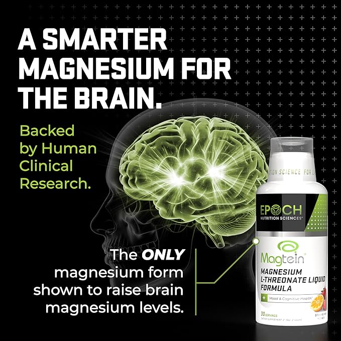 Magtein® Magnesium L-Threonate Liquid – 2000mg for Brain Health Mood &amp Sleep – Fast-Absorbing Liquid No Pills or Droppers – Strawberry Lemon Flavor – 30 Servings – Epoch Nutrition