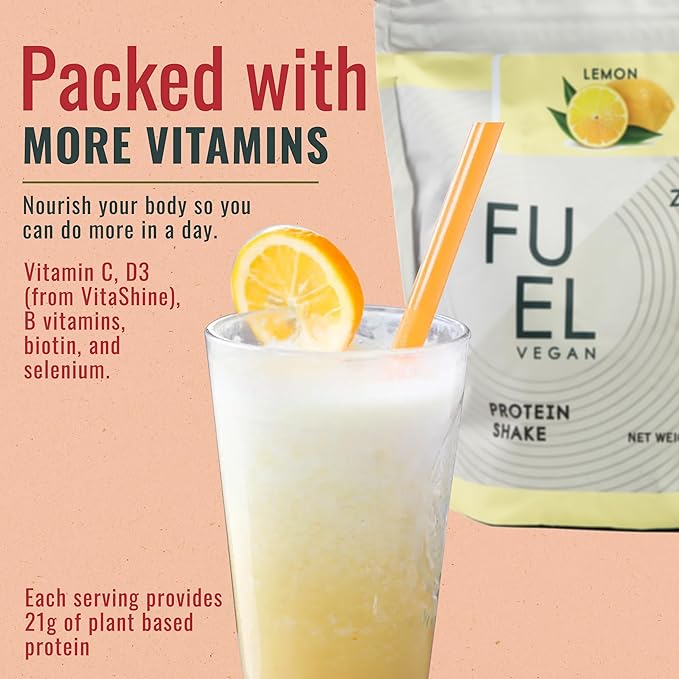 Fuel Vegan Protein Powder Lemon - 21g of Protein Each Serving Delicious Plant-Based Blend for Muscle Growth Crafted from Pea with Vegan D3 No Artificial Flavors Gluten-Free