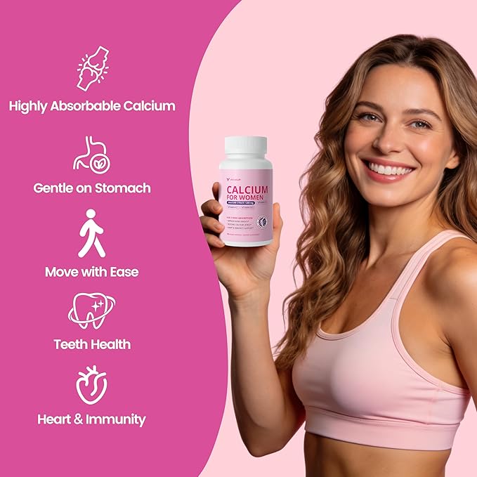 Calcium Supplements for Women - 4-in-1 Calcium 1200 mg with Vitamin D3 K2 B12 - High Absorption Calcium Citrate &amp Carbonate for Bone Density &amp Strength Non-GMO 120 Vegan Capsules