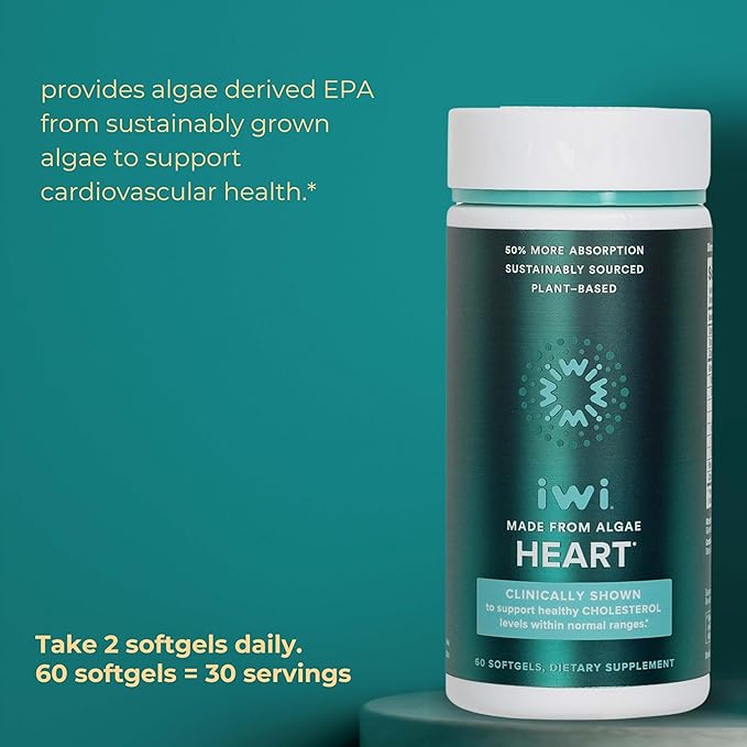 Iwi Life Brain &amp Heart Omega-3 Bundle 30 Servings Vegan Plant-Based Algae Omega 3 Krill &amp Fish Oil Alternative No Fishy Aftertaste