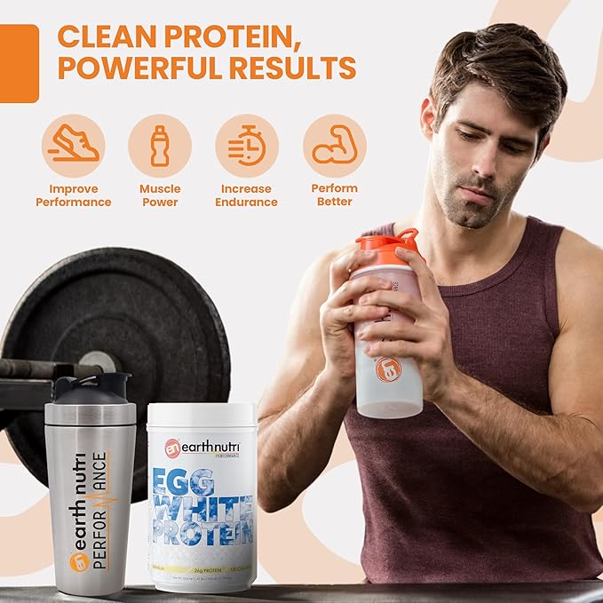 EarthNutri - Egg White Protein Powder Supplement for Pre Intra or Post Workout 26g of Protein Per Serving Supports Muscle Strength &amp Recovery No Artificial Additives - Vanilla 20 Servings (640