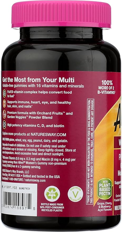 Nature's Way Alive!a Womenas Premium Gummy Multivitamin Fruit and Veggie Blend 75 Gummies