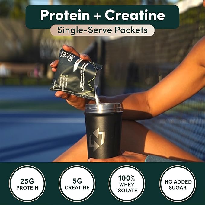 Nutrition On The Go Whey Protein Isolate Packets with Creatine – 25g Protein + 5g Creatine – Single-Serve Travel Protein Powder - Variety Pack (Vanilla &amp Chocolate) (6-Pack)