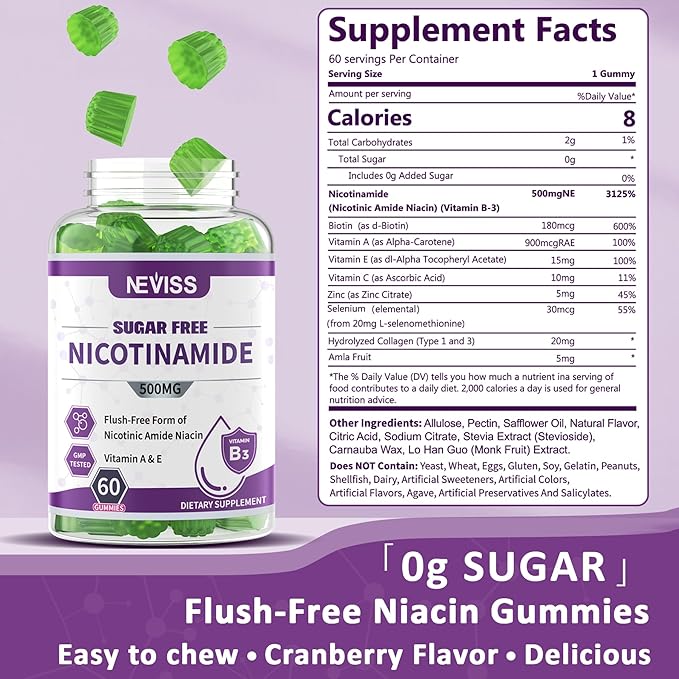 Vegan Omega 3 Gummies 1000mg + Sugar Free Nicotinamide 500mg Gummies