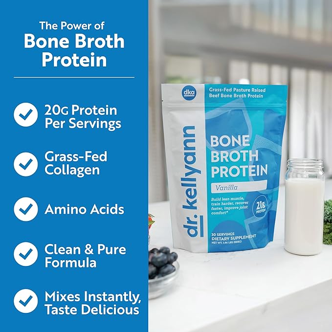 Dr. Kellyann Keto Bone Broth Protein Powder Bundle of (1) Chocolate (1) Vanilla &amp (1) Salted Caramel