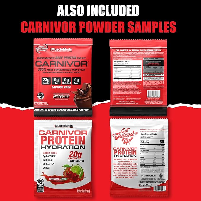 MuscleMeds Carnivor RTD Sampler Pack Ready to Drink Protein Lactose Free Sugar Free Beef Isolate Protein Muscle Building Recovery 16.9 Fl Oz Liquid (5 Pack)