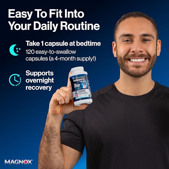 MAGNOX® Buster | Patented Clinically Tested 380mg Magnesium Supplement for Spasms &amp Leg Cramps at Night | One Capsule a Day for Almost Full Dosage | 3X More Absorption | Dead Sea Minerals (120 Cap
