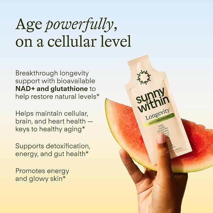 Longevity – Liposomal NAD+ Glutathione Supplement w/Liquid NAD+ CoQ10 B12 MCT &amp Avocado Oil – Cellular Health Energy Brain Gut &amp Heart Support* – Watermelon Lime – 30 Pouches