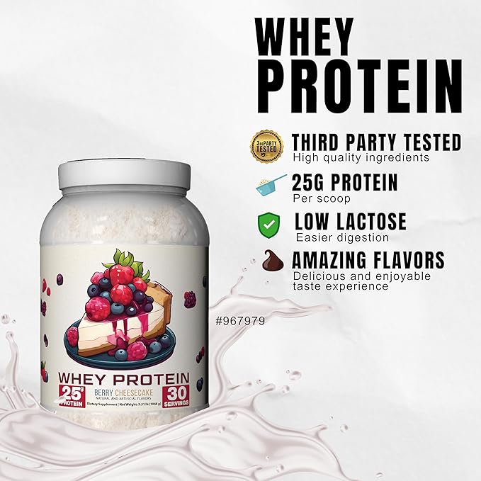 Ekkovision Protein Powder Berry Cheesecake 25 G Whey Protein per Scoop Low Lactose High Protein for Men and Women with Active Lifestyles Perfect for Shakes Smoothies and Recipes 30 Servings