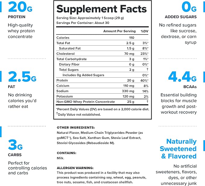 LEGION Whey Protein Powder - Naturally Flavored Whey Protein Concentrate with BCAAs - Supports Muscle Growth &amp Recovery Gluten Free No Added Sugar Protein Powder - Salted Caramel (30 Servings)
