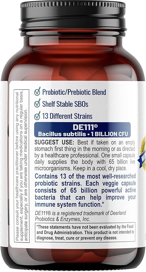Ultimate Digestive Health Probiotic - 65 Billion CFU 13 Probiotic Strains SBOs Prebiotic | Immune Support | Men &amp Women | Digestive Health Probiotics | Gut Health - 30 Capsules