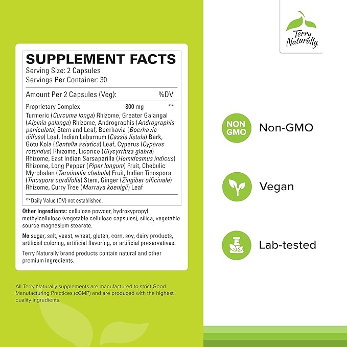 Terry Naturally Ayurvedic Digestive Formula - 60 Vegan Capsules - Promotes Bowel Regularity Gut Microflora &amp Nutrient Absorption - Non-GMO Gluten-Free - 30 Servings