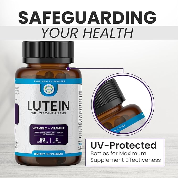 Lutein Vitamin C + Vitamin E – 20mg Lutein with 4mg Zeaxanthin – Eye Health Support – Blue Light &amp UV Protection – Supports Macular &amp Retinal Function – 60 Softgels – USA Made – GMP Certified