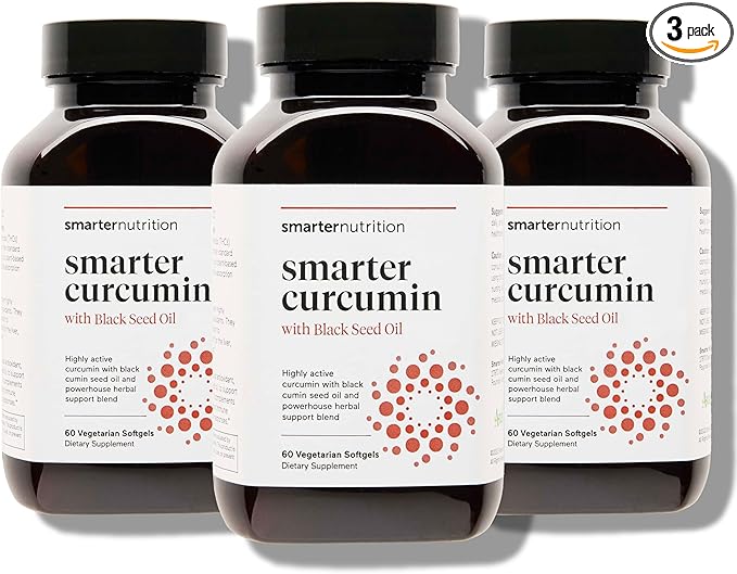 SMARTERNUTRITION Curcumin Softgels - Vegan High Absorption 400 mg Curcumin Supplement Standardized to 95% Tetrahydrocurcuminoids + Black Seed Oil &amp Ginger for Joint &amp Immune Health - 180 Ct