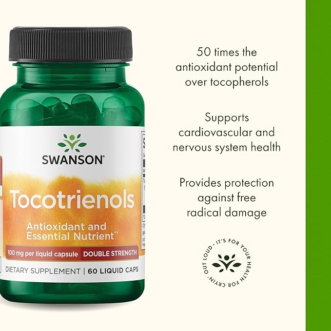 Swanson Double Strength Tocotrienols Antioxidant Supplement for Heart-Health-Conscious Adults with Delta- and Gamma-Tocotrienols (60 Liquid Capsules 100 mg Each)