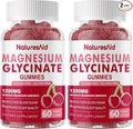 Natures Aid Magnesium Glycinate Gummies 1000mg - Sugar Free Magnesium Potassium Supplement with Vitamin D B6 CoQ10 for Calm Mood &amp Sleep Support - 120 Cherry Gummies -2 Pack