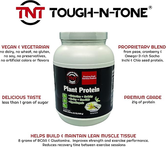 TOUGH-N-TONE Premium Grade Plant Protein a Delicious Vanilla Vegan Shake peas Cranberry chia and Sacha inchi Omega-3 EFAs Vegan &amp Vegetarian no Dairy no Wheat no Gluten no Soy