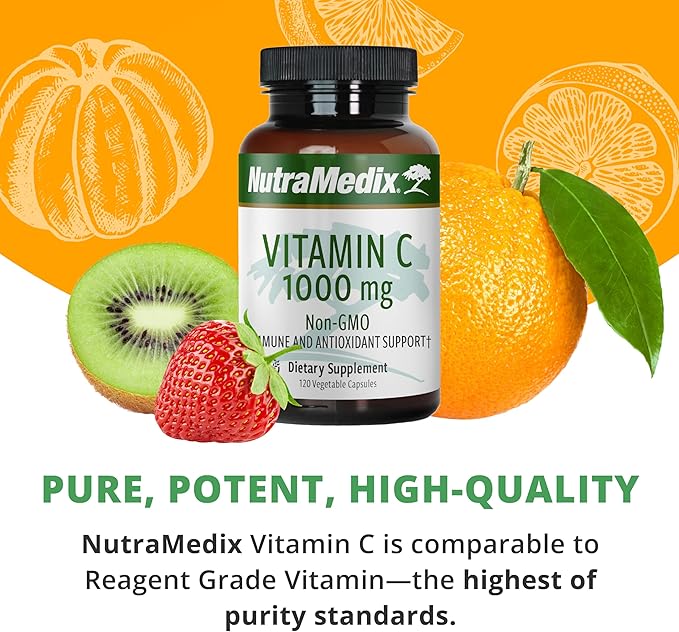 NutraMedix Vitamin C 1000mg - Antioxidants Supplement for Immune Support &amp Heart Health - Vitamin C from Ascorbic Acid - Vegan Non-GMO (120 Vegetarian Capsules)