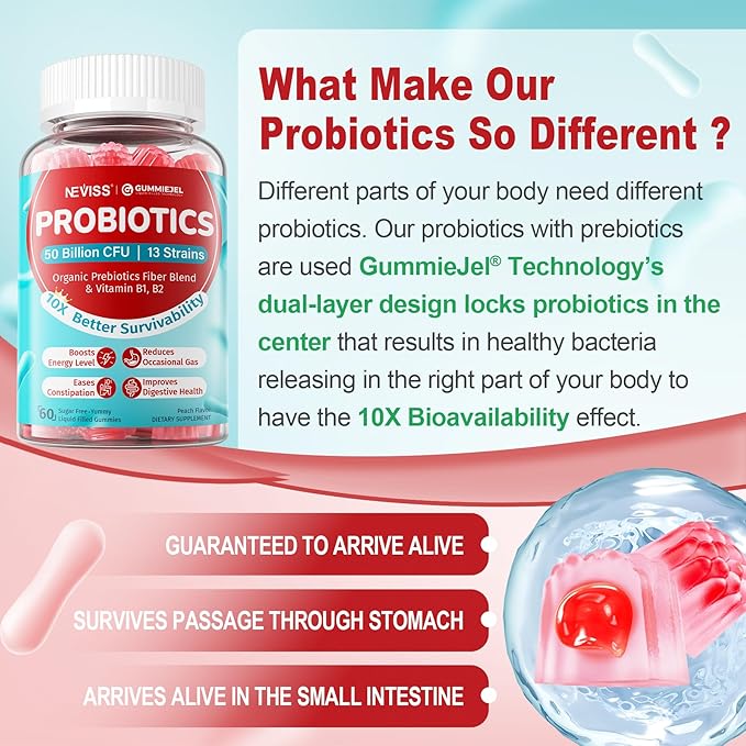 NEVISS Vitamin D3 K2 Gummies +Sugar Free Probiotics Gummies