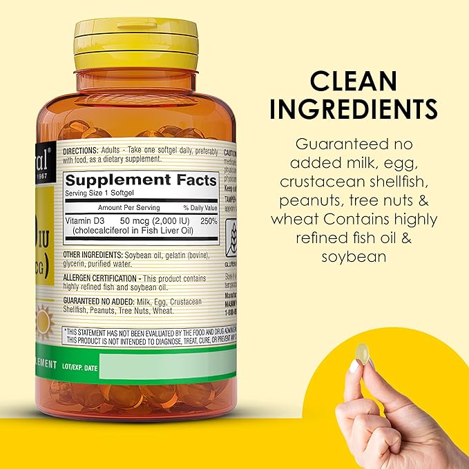 MASON NATURAL Vitamin D3 2000 IU Ultra Strength Supports Bone Density Strength &amp Immune Health 300 Softgels