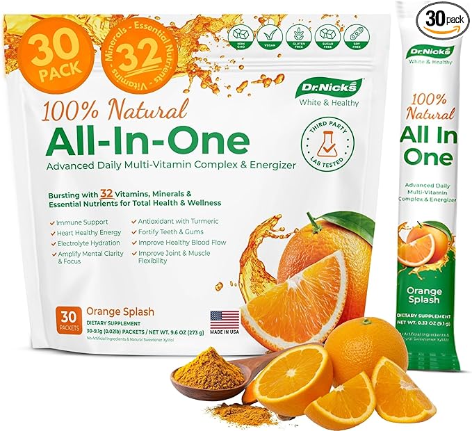 Dr. Nick's Multivitamin Powder for Women 30 Pack Orange Splash Multivitamin for Women with 32 Vitamins and Minerals Sugar Free Non-GMO Vegan Gluten-Free Potent Probiotics Antioxidant