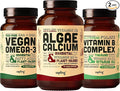 Algae Calcium &amp Vegan Omega 3 &amp Vitamin B Complex Bundle - Calcium Supplement from Red Algae Plant Based DHA &amp EPA Fatty Acids Essential B Vitamins