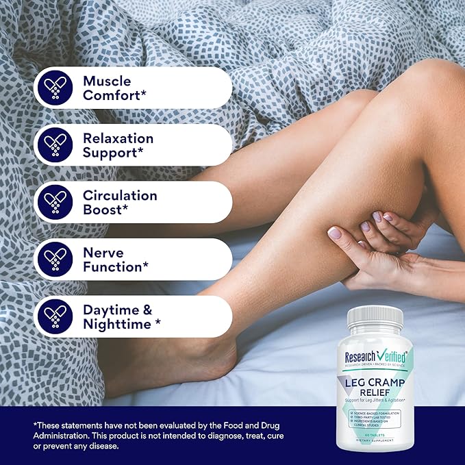 Research Verified Leg Cramps - Magnesium B Vitamins Ginger Chamomile BioPerine - Circulation Support - Vegan - 1 Month Supply