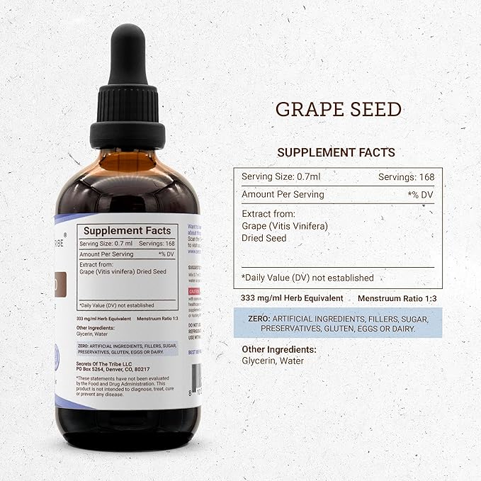 Secrets of the Tribe Grape Seed and Artichoke Liquid Extract (2 pcs.) | Alcohol-Free Tinctures | Grape (Vitis vinifera) Dried Seed and Artichoke (Cynara scolymus) Dried Leaf (2x4 fl oz)