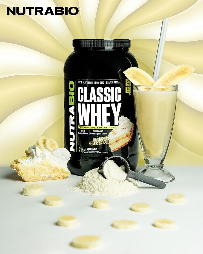 NutraBio Classic Whey Protein Powder- 25G Protein Per Scoop - Full-Spectrum Amino Acid Profile - No Fillers Artificial Colors Preservatives - (Banana Cream Pie 2 Pounds)