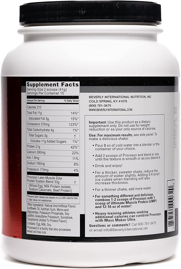 PROVOSYN. The Original Ultra-Premium Whole Egg Milk (Casein + Whey) and Beef Protein Powder. Fast Muscle Building + Recovery. Perfect for Hard Gainers. Vanilla Flavor 616 g The Mature Users Protein.