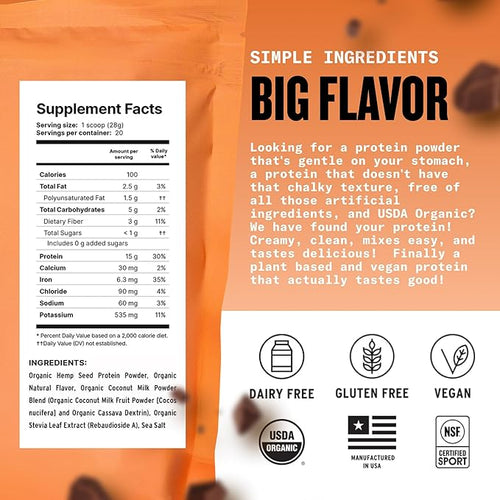 Agoge - USDA Organic Hemp Protein Powder The Goat of No Bloat NSF Certified for Sport All Flavor Essential Amino Acids Plant-Based Gluten Free for Women &amp Men (20 Servings) (Chocolate)