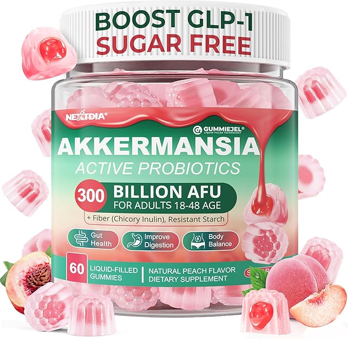Akkermansia Probiotics Gummies with Prebiotics Fiber 300 Billion AFU Akkermansia Muciniphila with Polyphenol Fruits Resistant Starch Vitamin A D3 B2 for Metabolism Digestive &amp Gut Health 1Pa