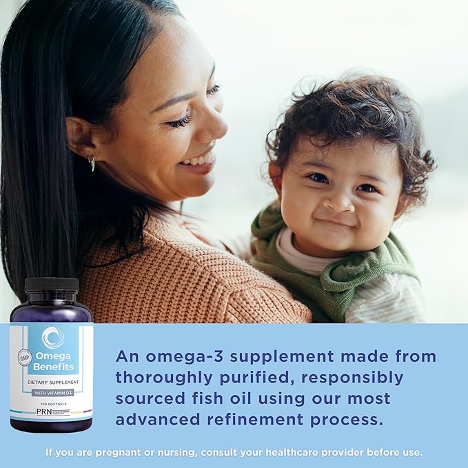 PRN Omega 3 Supplement - 120 Softgels 30-Day Supply - Fish Oil Omega 3 Supplements with 1680 mg EPA &amp 560 mg DHA - rTG Omega-3 + Vitamin D for Skin Joint Brain Eye &amp Heart Health