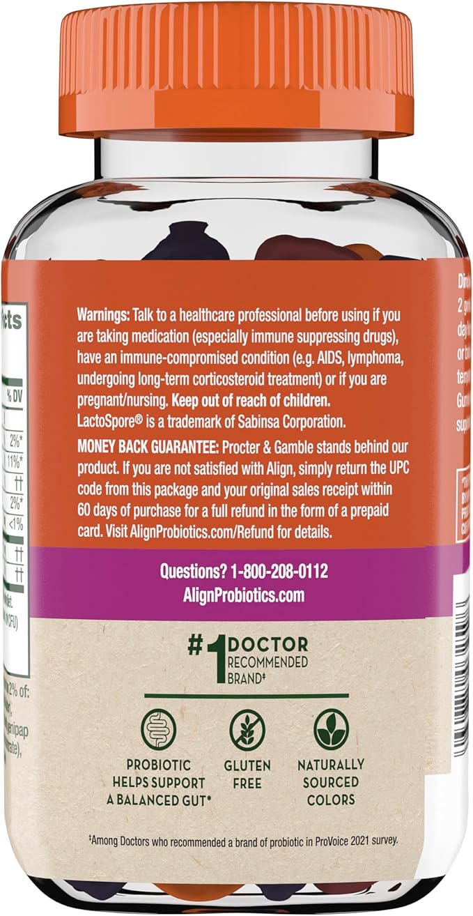 Align Dualbiotic Prebiotics and Probiotics for Women and Men Probiotics for Digestive Health Prebiotics Help Nourish Good Bacteria Natural Fruit Flavors 90 Probiotic Gummies(Pack of 2)