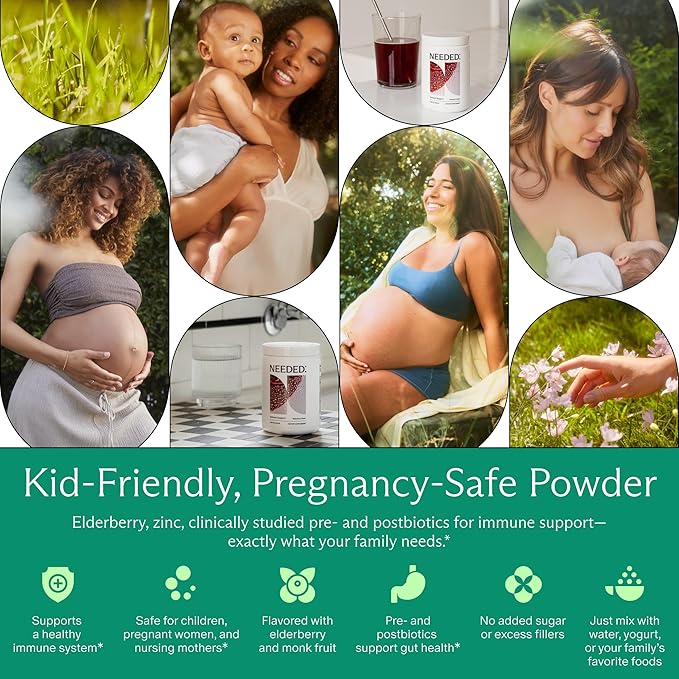Needed. Immune Support Immunity Powder - for the Whole Family - Pregnancy Safe Immunity Supplement - Zinc with Elderberry - Easy-to-Take