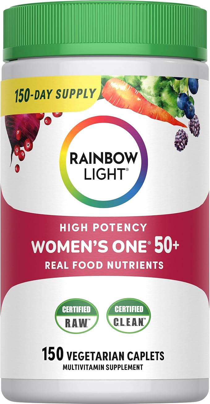 Rainbow Light Multivitamin for Women 50+ Vitamin C D &amp Zinc Probiotics Women’s One 50+ Multivitamin Provides High Potency Immune Support Non-GMO Vegetarian 150 Tablets