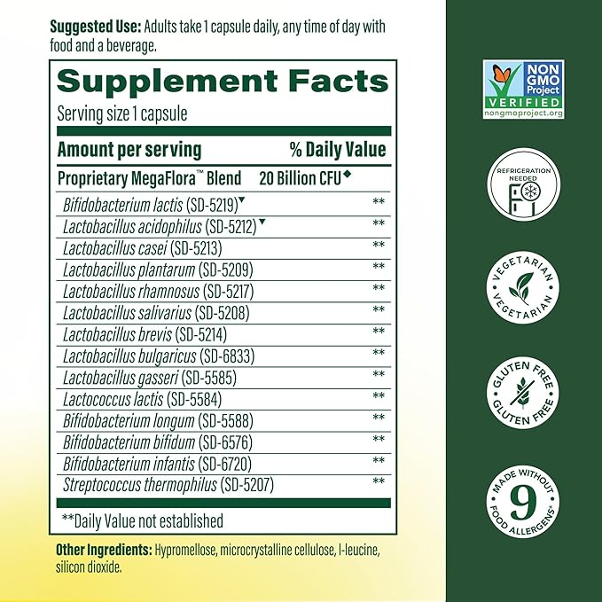 MegaFood MegaFlora Probiotic - Probiotics for Women Digestive Health - Immune Support Supplement - 20 Billion CFU - 14 Strains - Non-GMO - Vegetarian - 90 Mini Capsules (90 Servings)