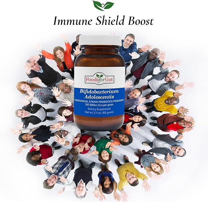 Foods For Gut Bifidobacterium Adolescentis Probiotic Powder 100 Billion cfu's | No Additives | Digestive &amp Immune Support | High Potency | B. Adolescentis | 60 Grams (2.11 Oz)