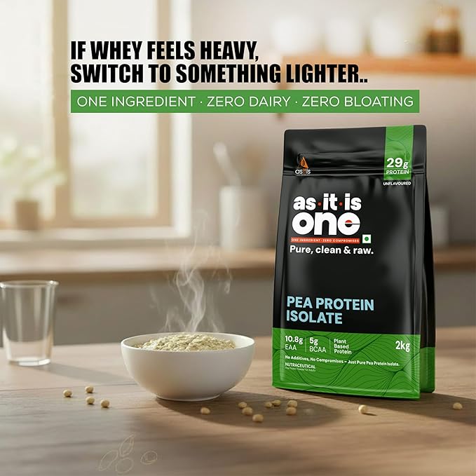 AS-IT-IS Nutrition Pea Protein Isolate | Designed for Meal Supplementation | Easy to Digest - Vegan &amp Gluten-free Cross-flow Microfiltered Soy-free (2000 Gms/70.5 Oz)