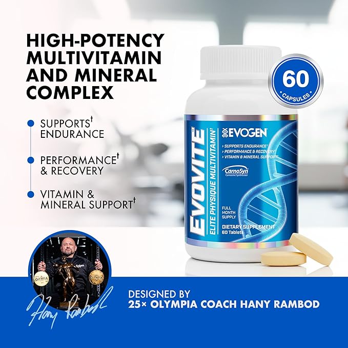 Evogen Evovite - Elite Physique Multivitamin for Women &amp Men | Advanced Formula for Endurance Recovery &amp Joint Health | Vitamins &amp Mineral Support | 30 Servings