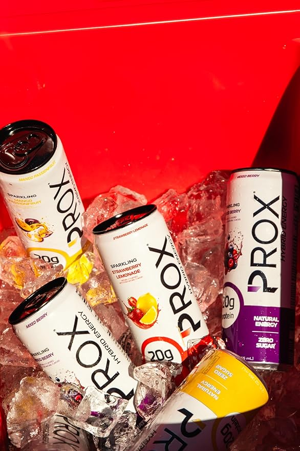 PROX Hybrid Energy Drink with 20g Protein Zero Sugar 200mg Natural Caffeine 90 Calories 12 Pack (Mango Passionfruit)