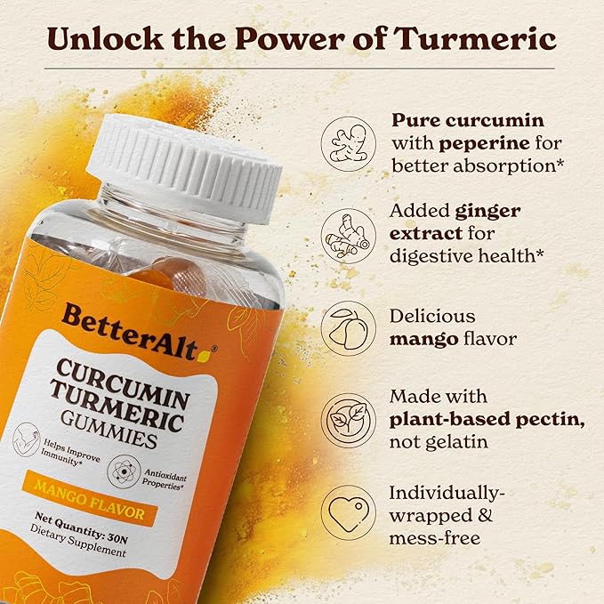 Better Alt Curcumin Gummies | Ginger &amp Peperine | Mango Flavor |1-Month Pack