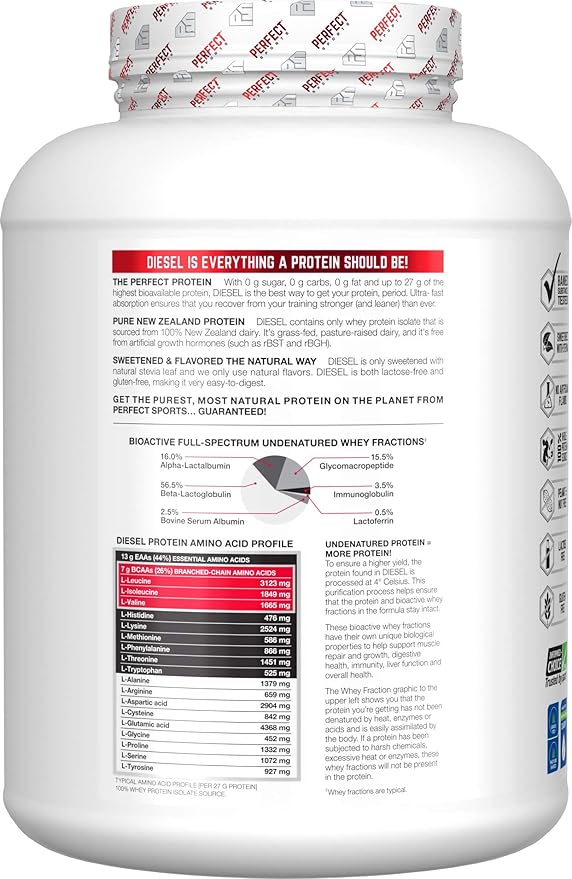 PERFECT Sports Diesel 100% New Zealand Whey Isolate Grass-Fed &amp Pasture Raised 5LB Salted Caramel