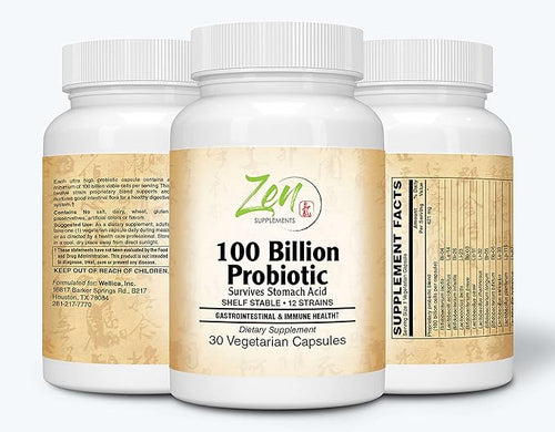 100 Billion Probiotic CFU with 12 Strains 30-Vegcaps - Sustained Release Technology Resist Stomach Acid Shelf Stable - Support for Healthy Digestion &amp Intestinal Ecology Favorable Intestinal Flo