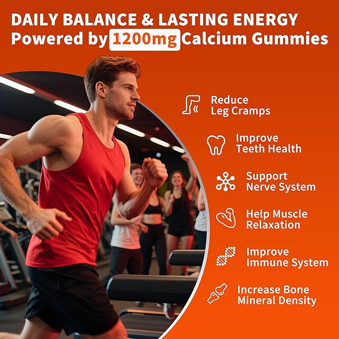 (2 Pack) Calcium Citrate 1200 mg with Vitamin D3 Gummies for Women &amp MenCalcium Supplements for Bone &amp Teeth SupportHigh Absorption - Easy to Digest Sugar FreeVeganOrange Flavor60 Day Su