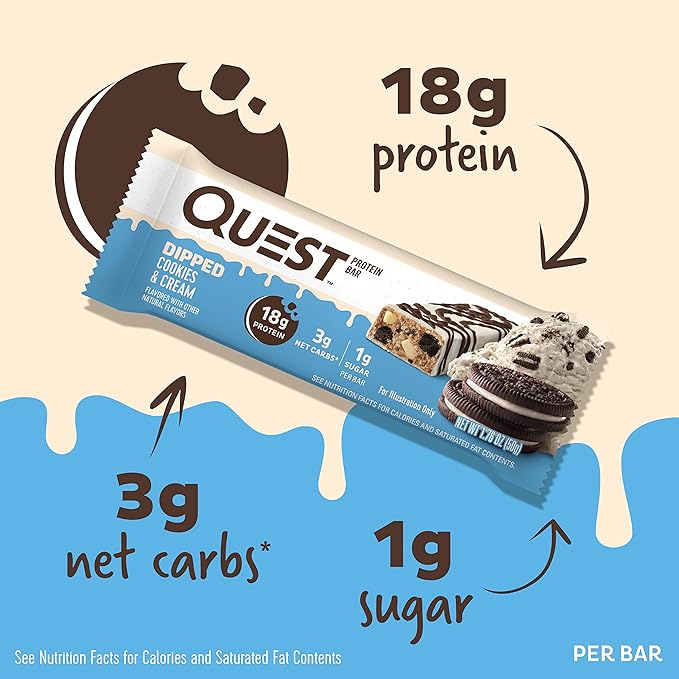 Quest Nutrition Dipped Chocolate Cookies &amp Cream Protein Bars High Protein Low Carb Gluten Free &amp White Chocolate Raspberry Protein Bars High Protein Low Carb Gluten Free