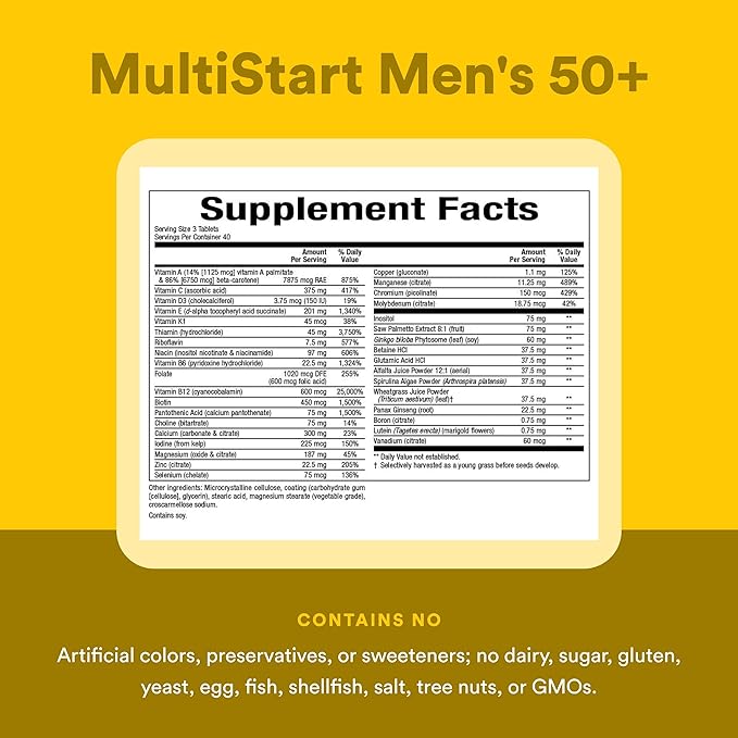 Natural Factors Men's 50+ MultiStart Daily Multivitamin Nutritional Support for Immune and Prostate Health 120 tablets (60 servings)